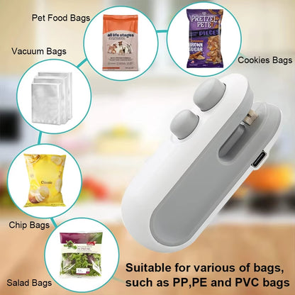 Portable 2 in 1 Sealing Cutting Machine Mini Heat Sealer Storage Bag Package Snack Sealer Rechargable Handheld Food Heat Sealer