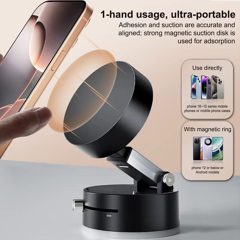 Foldable Car Mount Vacuum Suction Cup Car Navigation Mount Double-Sided Magnetic Suction Lazy Phone Holder