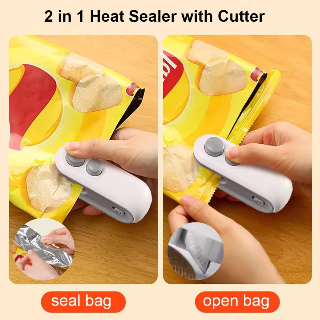 Portable 2 in 1 Sealing Cutting Machine Mini Heat Sealer Storage Bag Package Snack Sealer Rechargable Handheld Food Heat Sealer